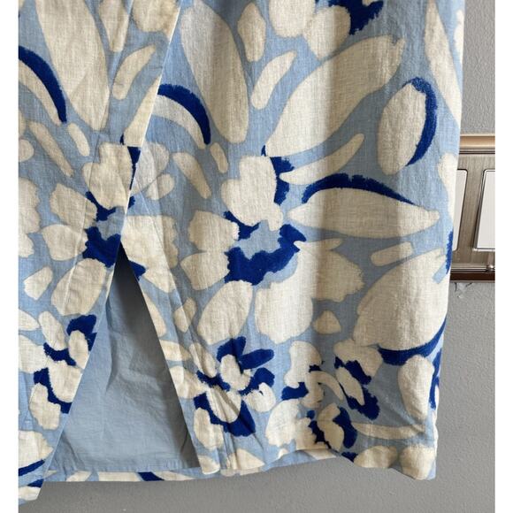 NWT Loft Linen Blend Midi Skirt Size 14 Blue Floral Tie Waist - Picture 5 of 7